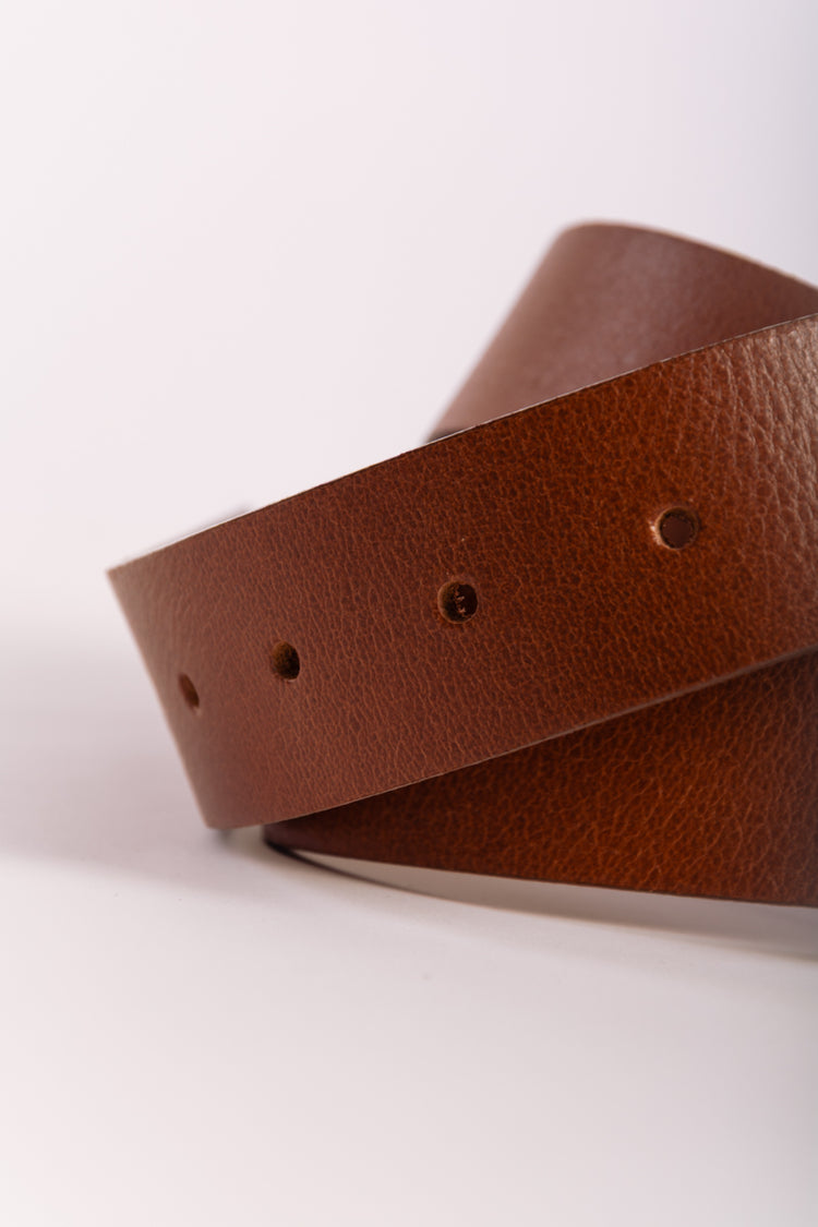 Leather Belt with Nickel Buckle - BRN