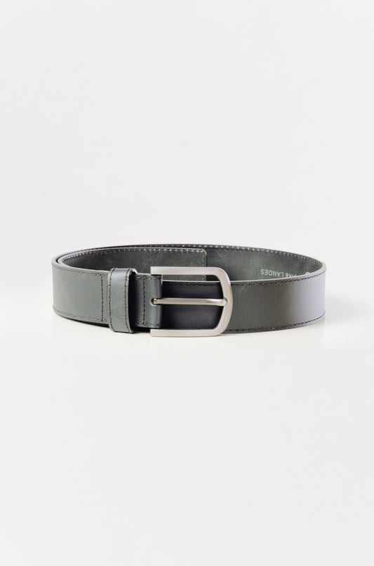 Leather Belt with Nickel Buckle - BLK