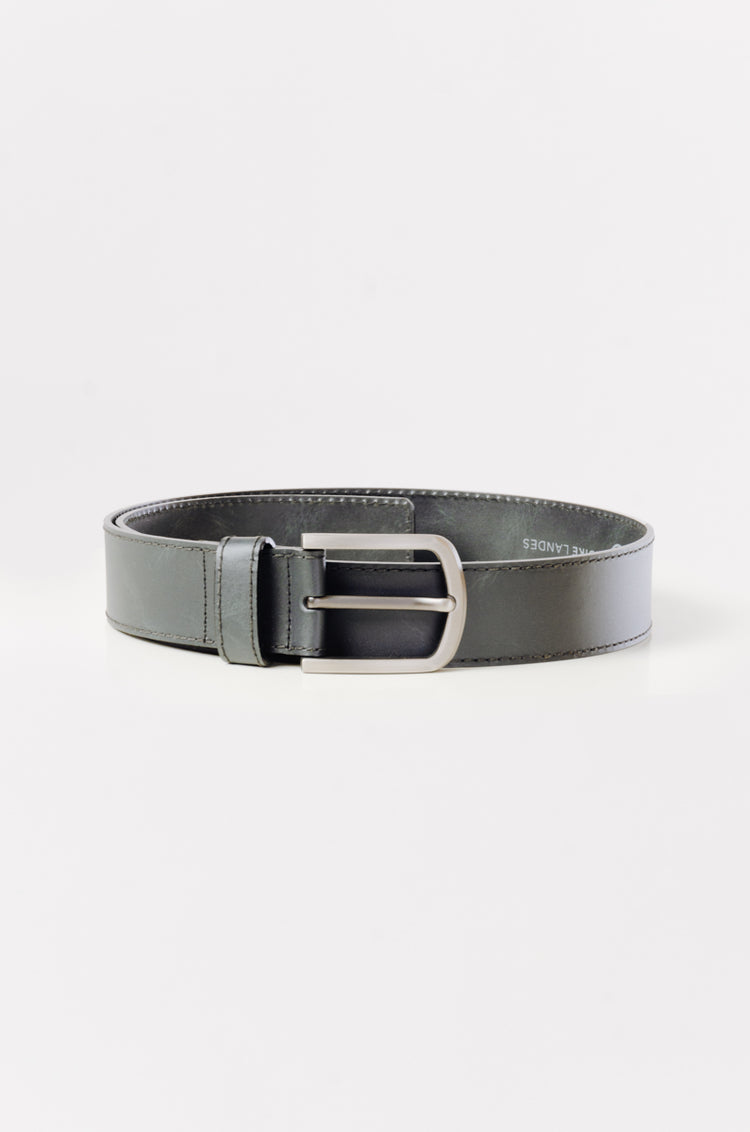 Leather Belt with Nickel Buckle - BLK