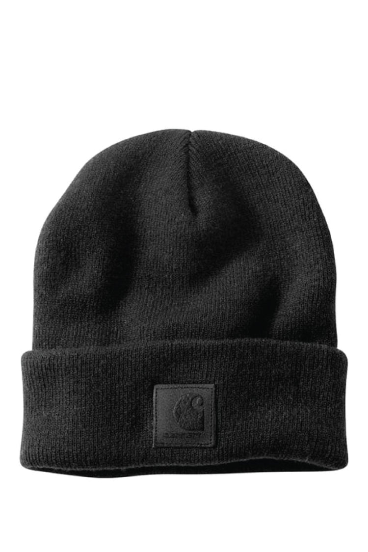 Leatherette Watch Cap Beanie - Black - BLK
