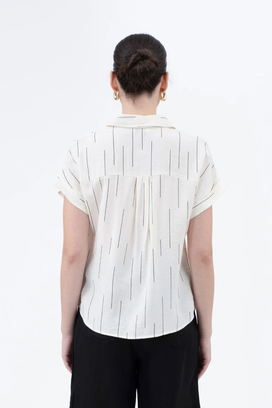 Line Print Short Sleeve Shirt - CRM