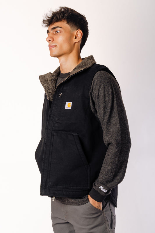 Loose Fit Sherpa-Lined Vest - BLK