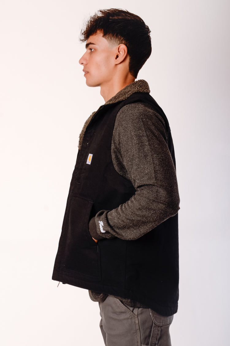 Loose Fit Sherpa-Lined Vest - BLK