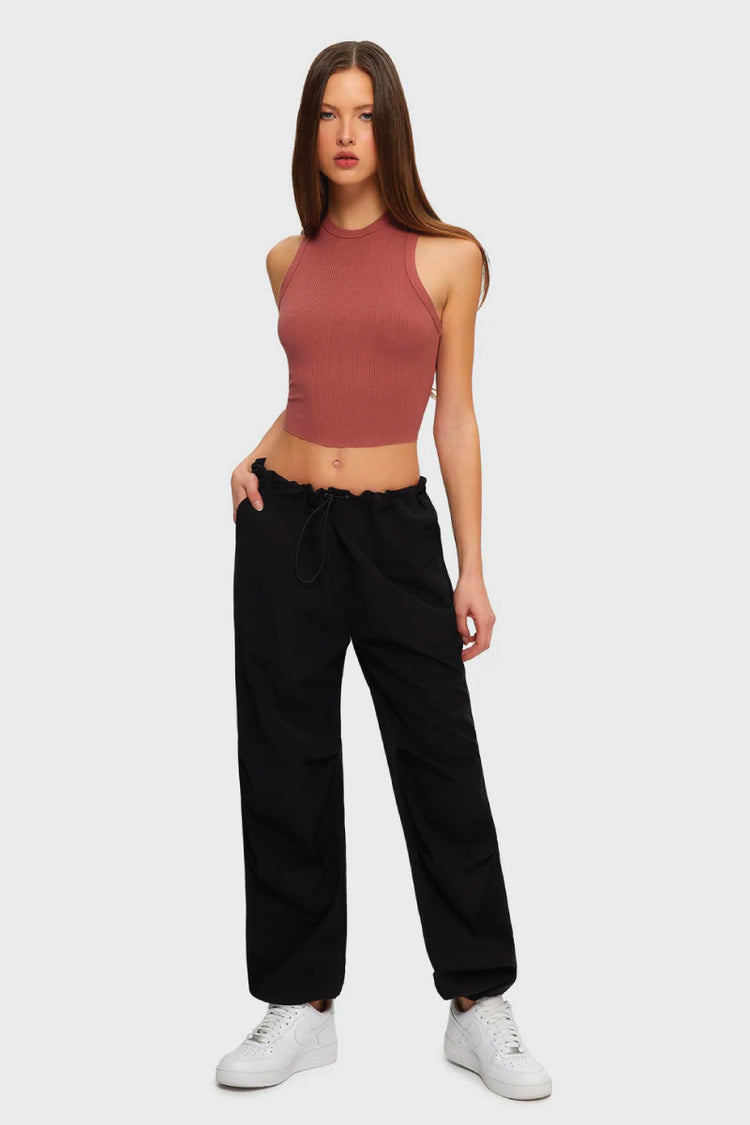 Low Cut Baggy Parachute Pants - BLK