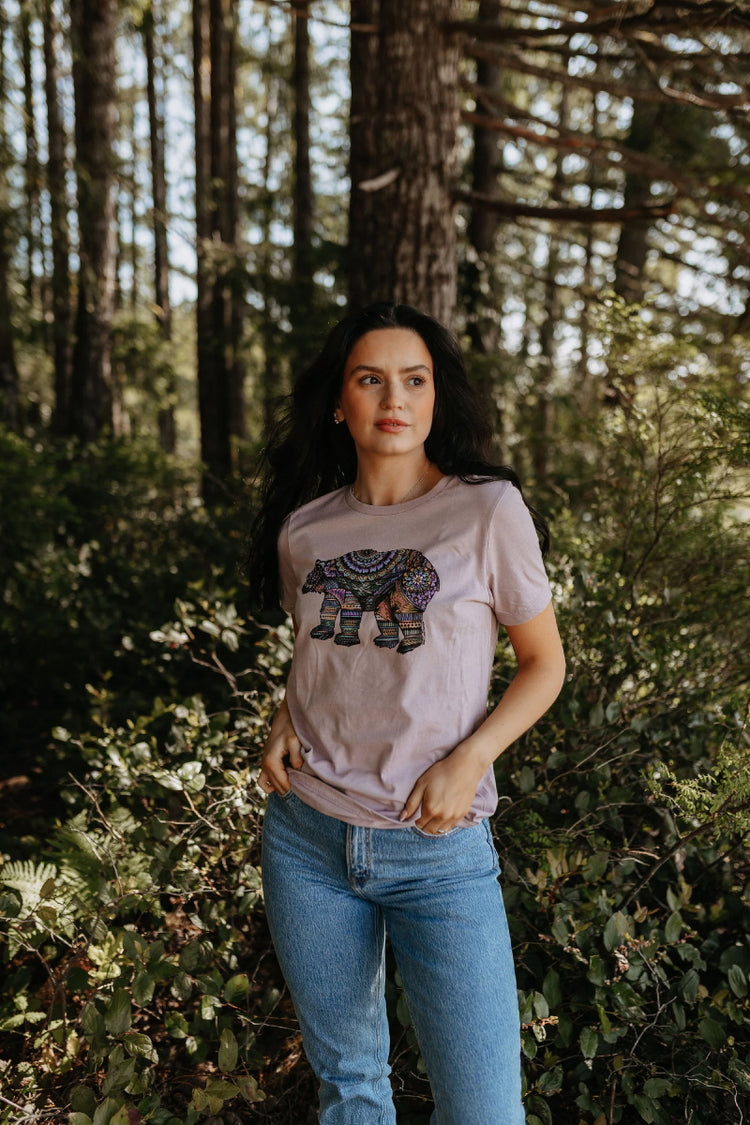 Mandala Bear Relaxed Tee - PUR
