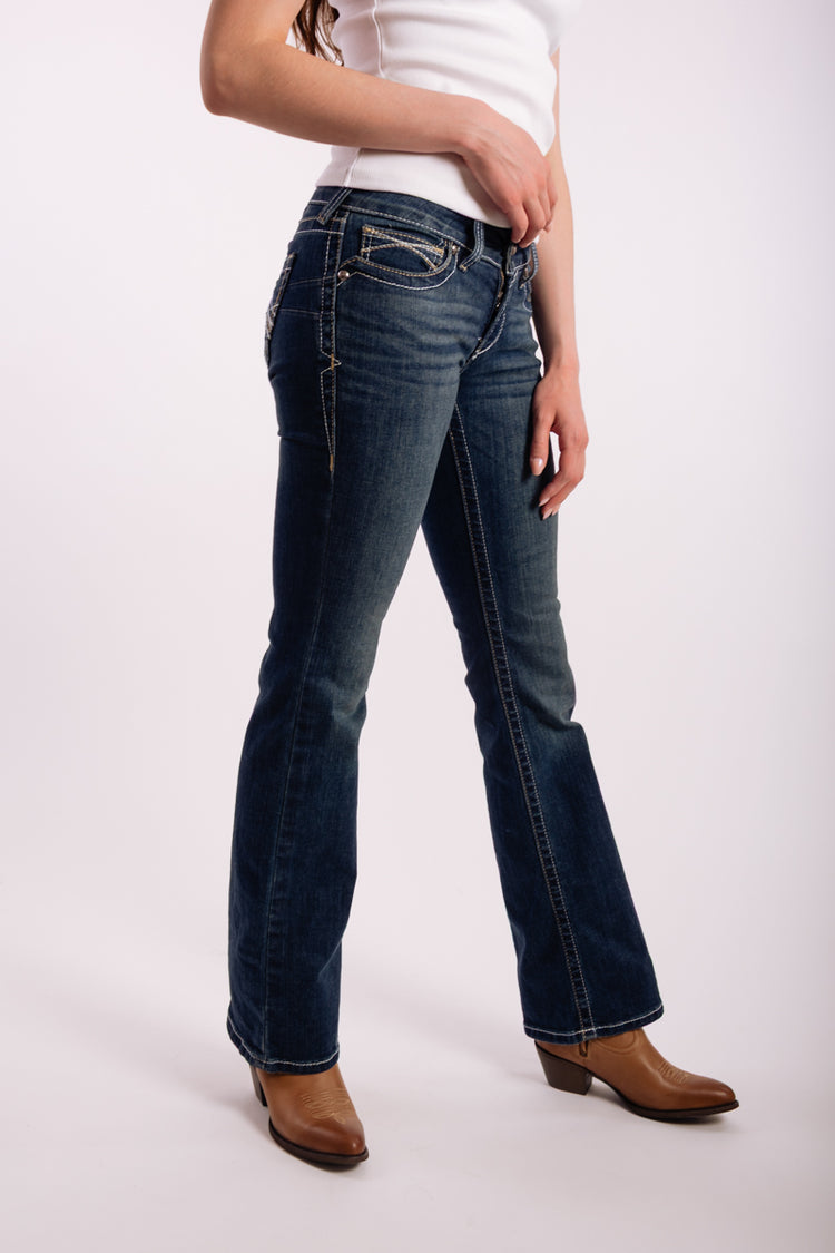 Mid Rise Whipstitch Bootcut Jeans