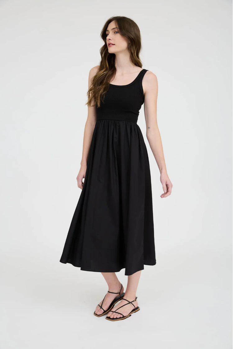 Mix Media Midi Dress - BLK