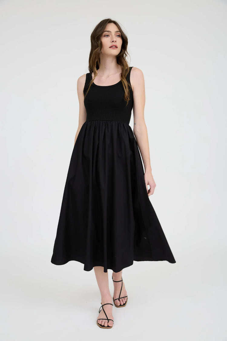 Mix Media Midi Dress - BLK