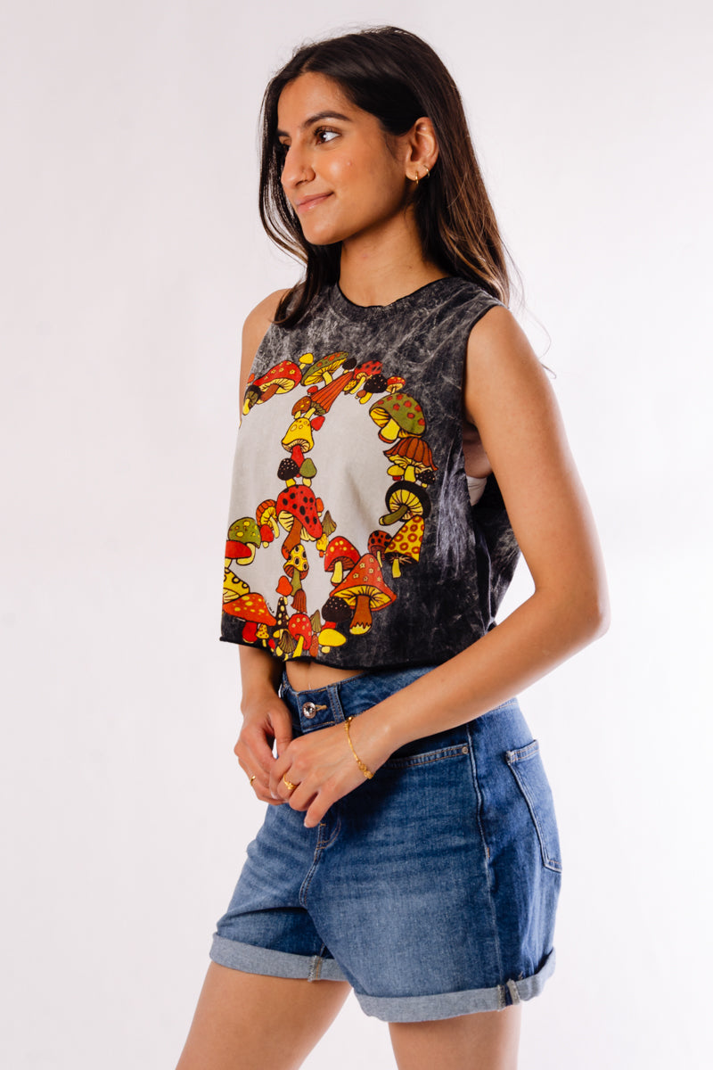 Mushroom Peace Crop Tank - PCE