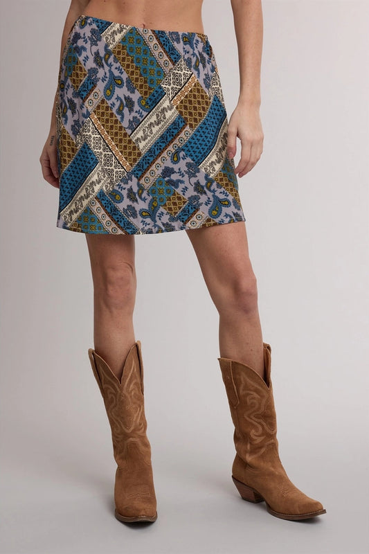 Paisley Mini Skirt - NVY