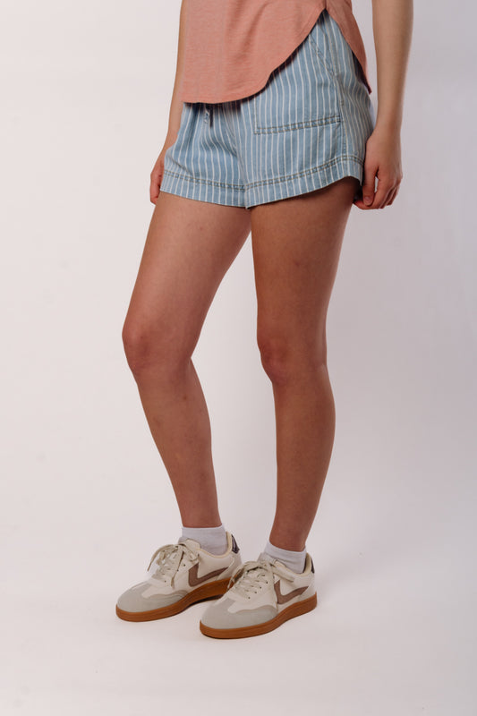 Pinstripe Chambray Shorts - BLU