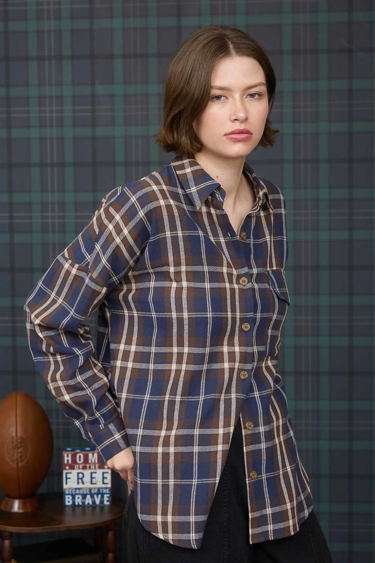 Plaid Button-Down Shirt - NVY