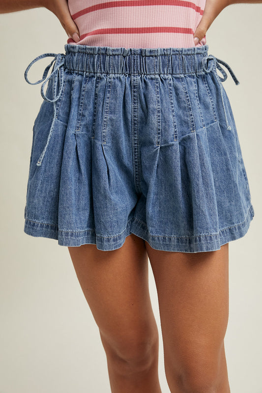 Pleated Denim Shorts - DNM