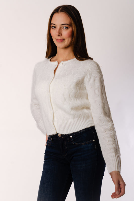 Pointelle Cardigan - White