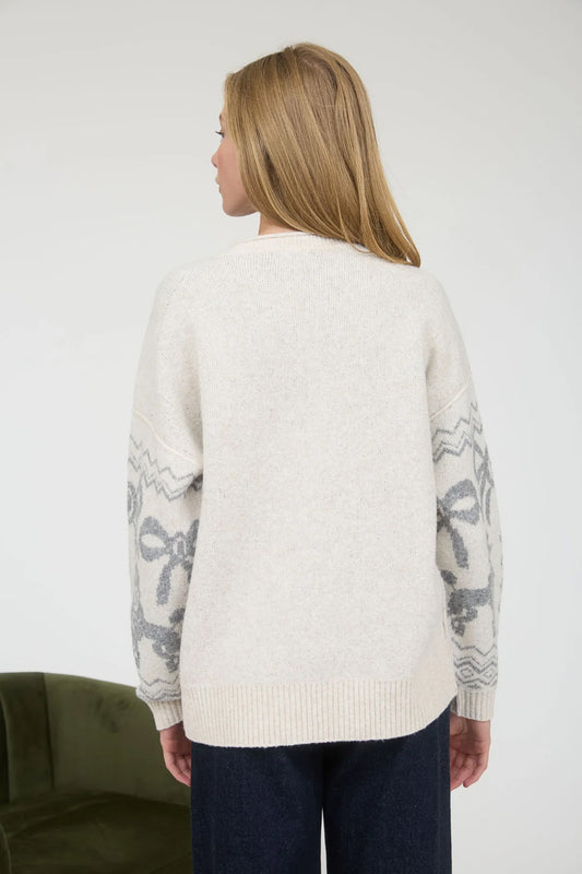 Poodle & Bow Jacquard Sweater - CRM