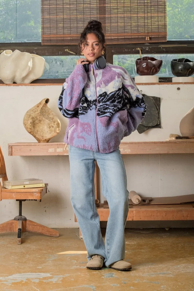 Unisex Printed Sherpa Fleece - SUN