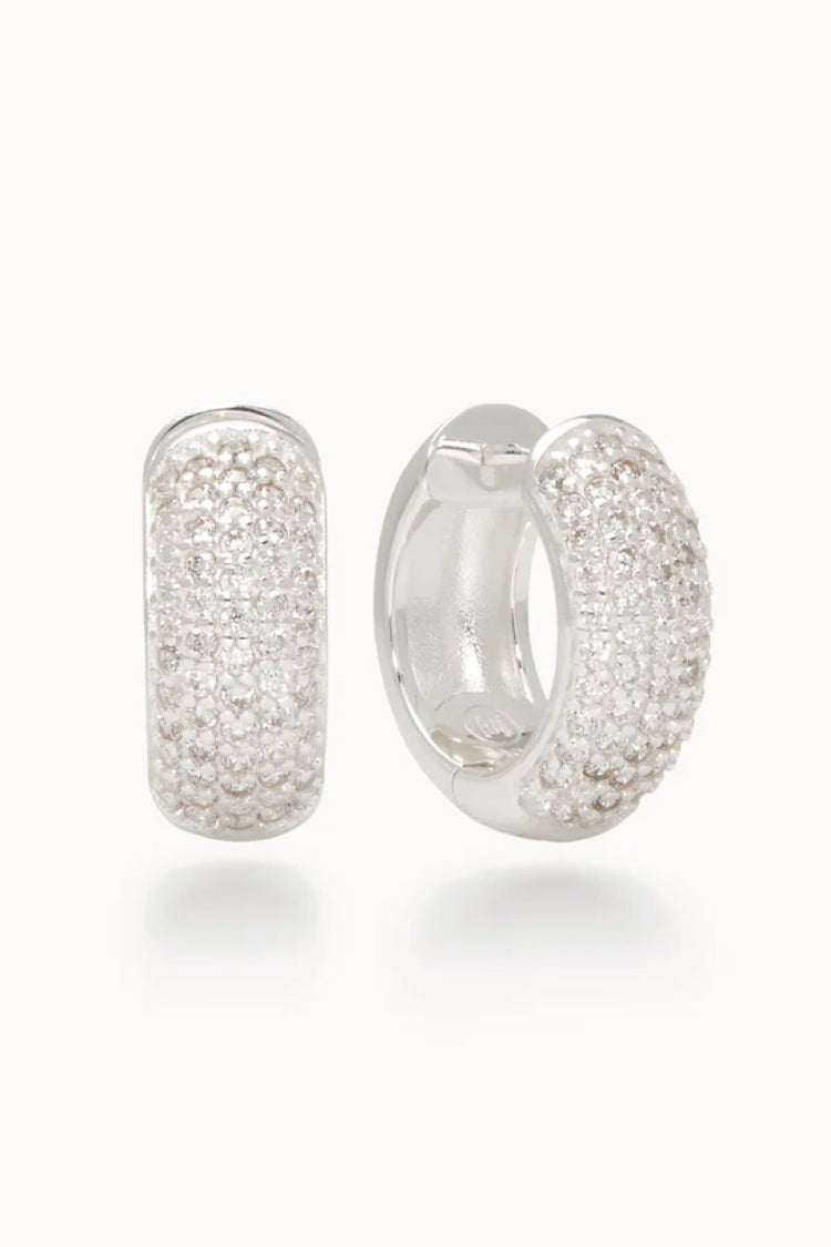 Puff Pave Reversible Hoop Earrings - SIL