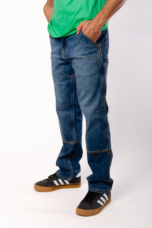 Relaxed Straight Double Denim Pants - 32