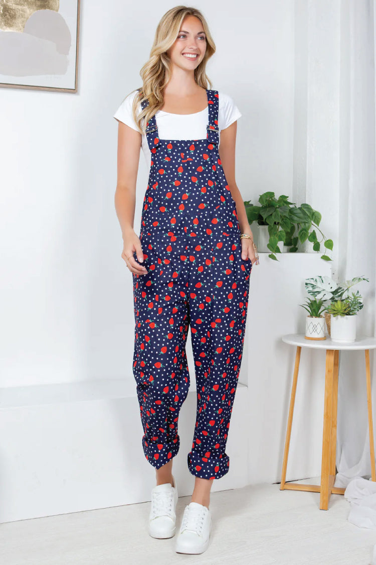 Retro Strawberry Corduroy Overalls - NVY