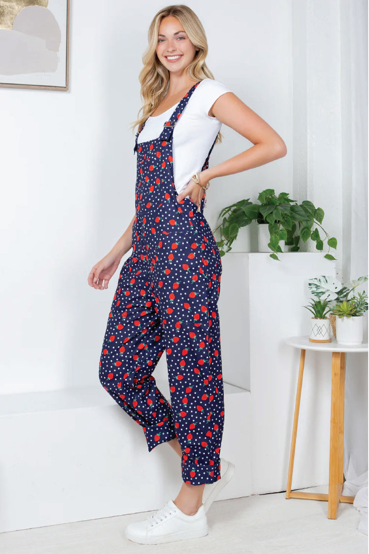 Retro Strawberry Corduroy Overalls - NVY