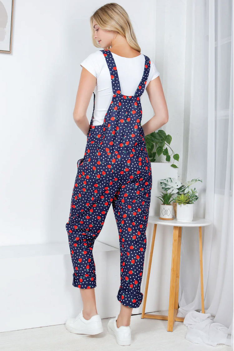 Retro Strawberry Corduroy Overalls - NVY