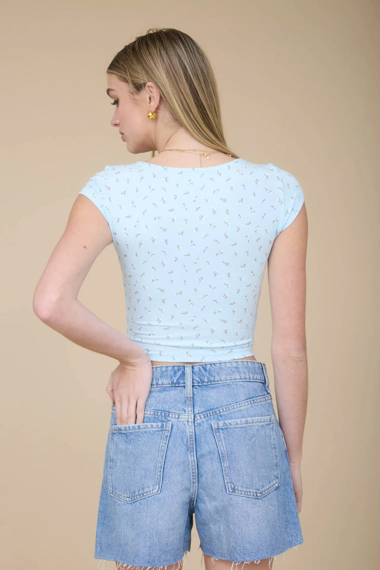 Ribbon Ditsy Floral Crop Top - BLU