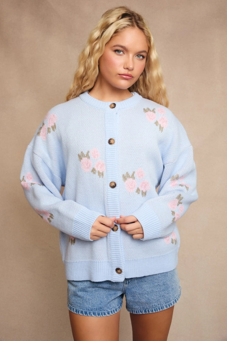 Roses Button-Up Cardigan - BLU