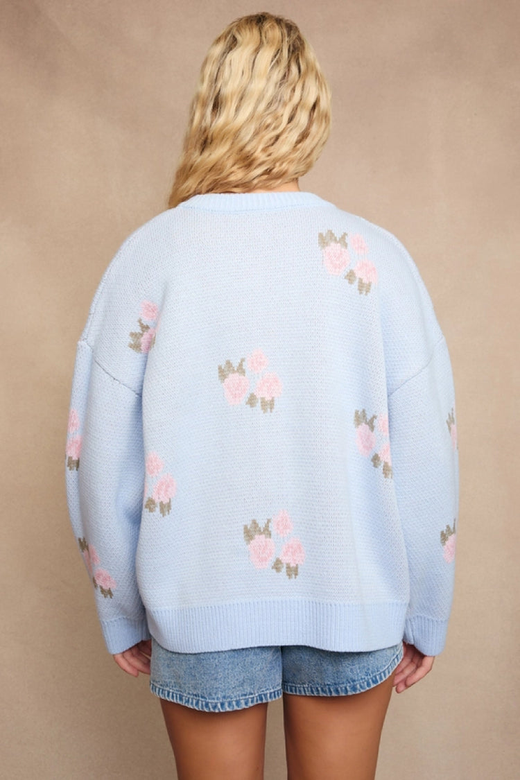 Roses Button-Up Cardigan - BLU