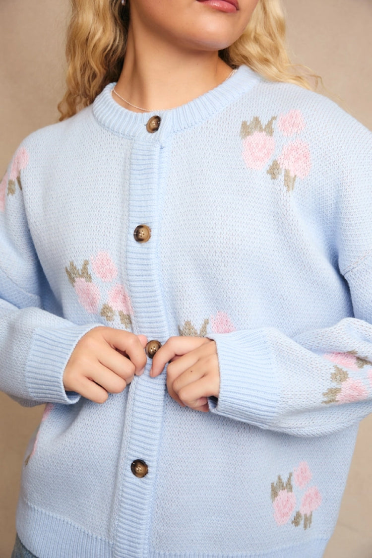 Roses Button-Up Cardigan - BLU