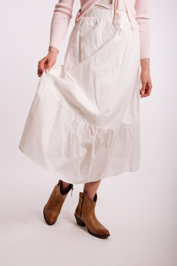 Ruffle Hem Midi Skirt - WHT