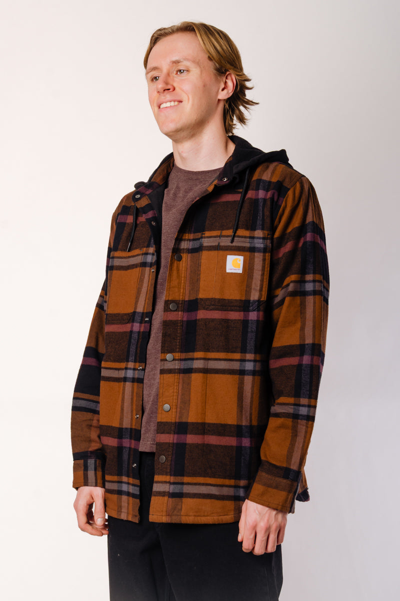 Rugged Relaxed Flannel Hoodie Shacket - BLK