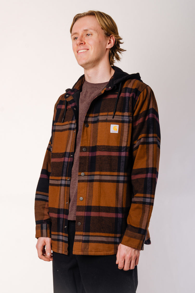 Rugged Relaxed Flannel Hoodie Shacket - BLK