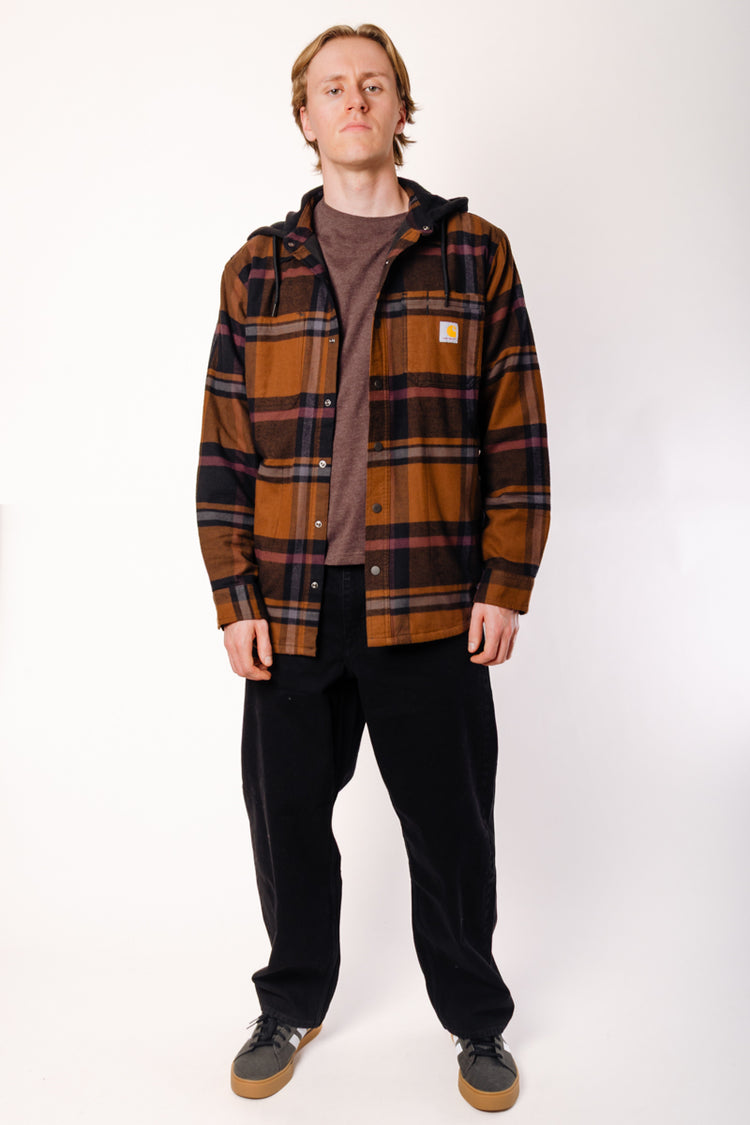 Rugged Relaxed Flannel Hoodie Shacket - BLK