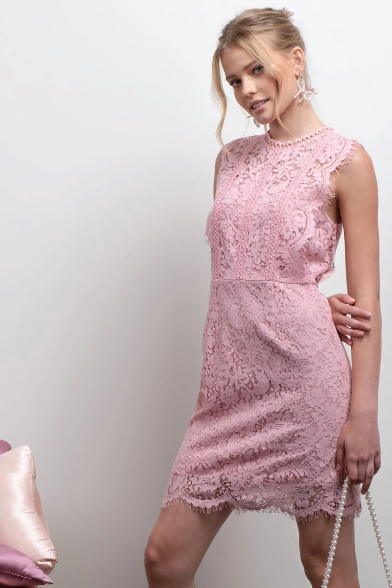 Scallop Lace Mini Dress - PNK