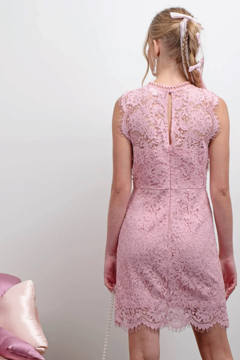 Scallop Lace Mini Dress - PNK