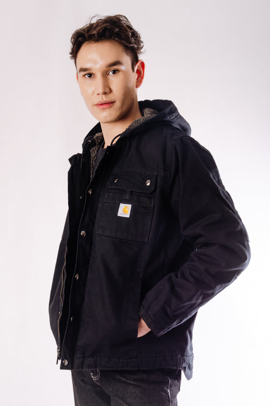 Sherpa Lined Utility Jacket - BLK