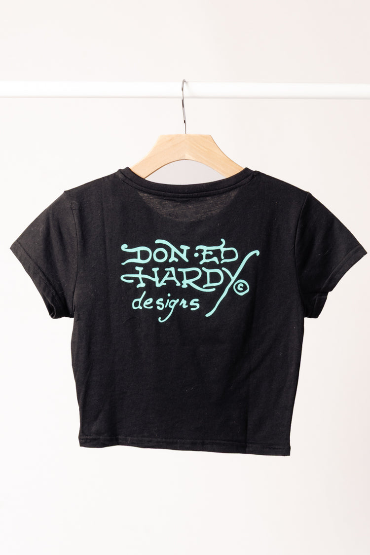 Skull Butterfly Rhinestone Baby Tee - BLK