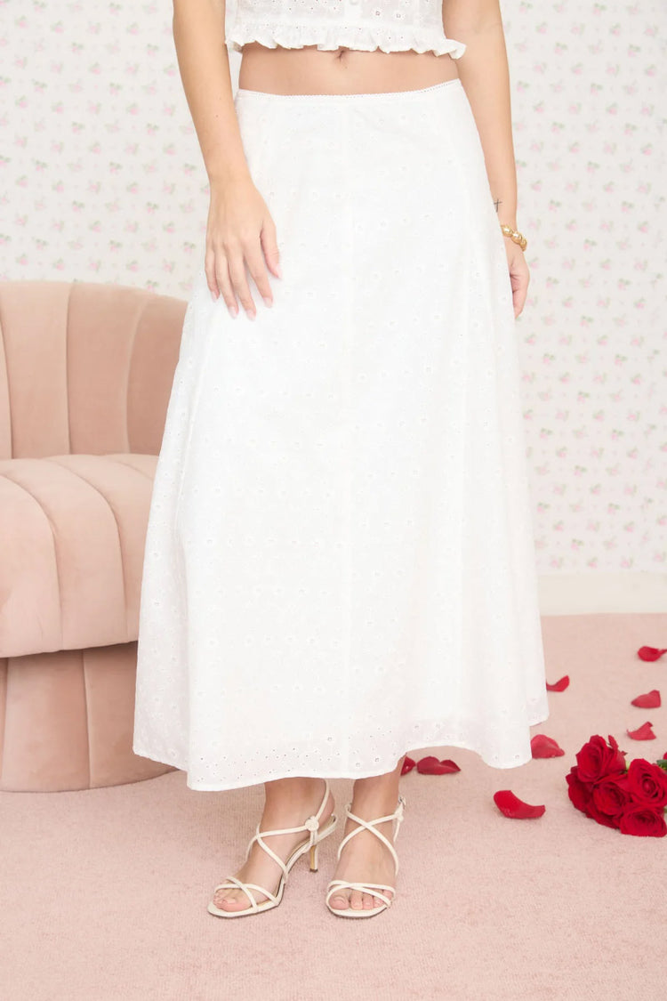 Softest Cloud Eyelet Midi Skirt - WHT