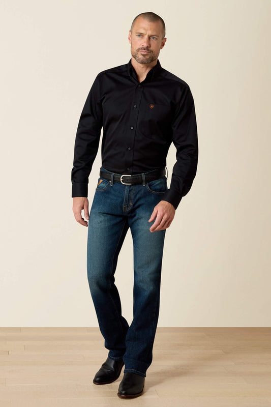 Solid Twill Fitted Shirt - BLK