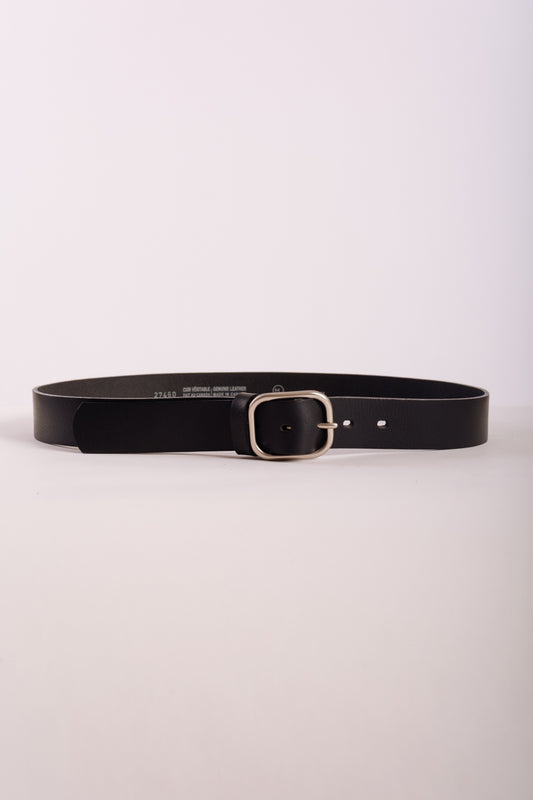 Square Buckle Leather Belt - BLK
