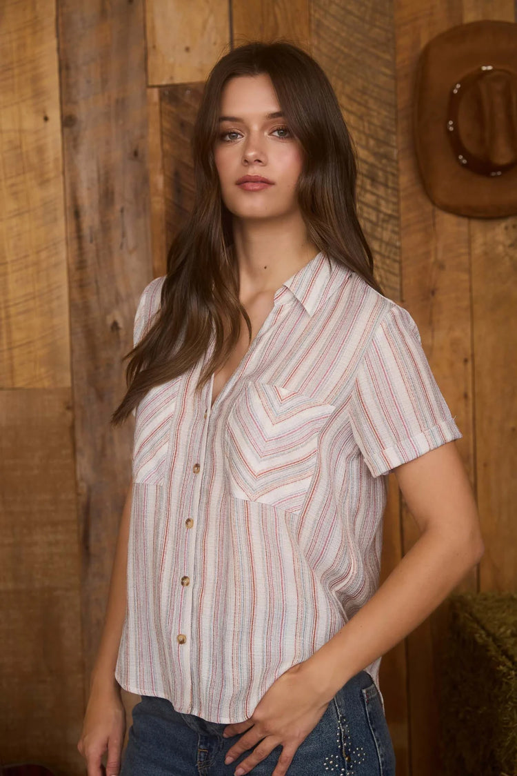 Stripe Button-Down Top - NAT