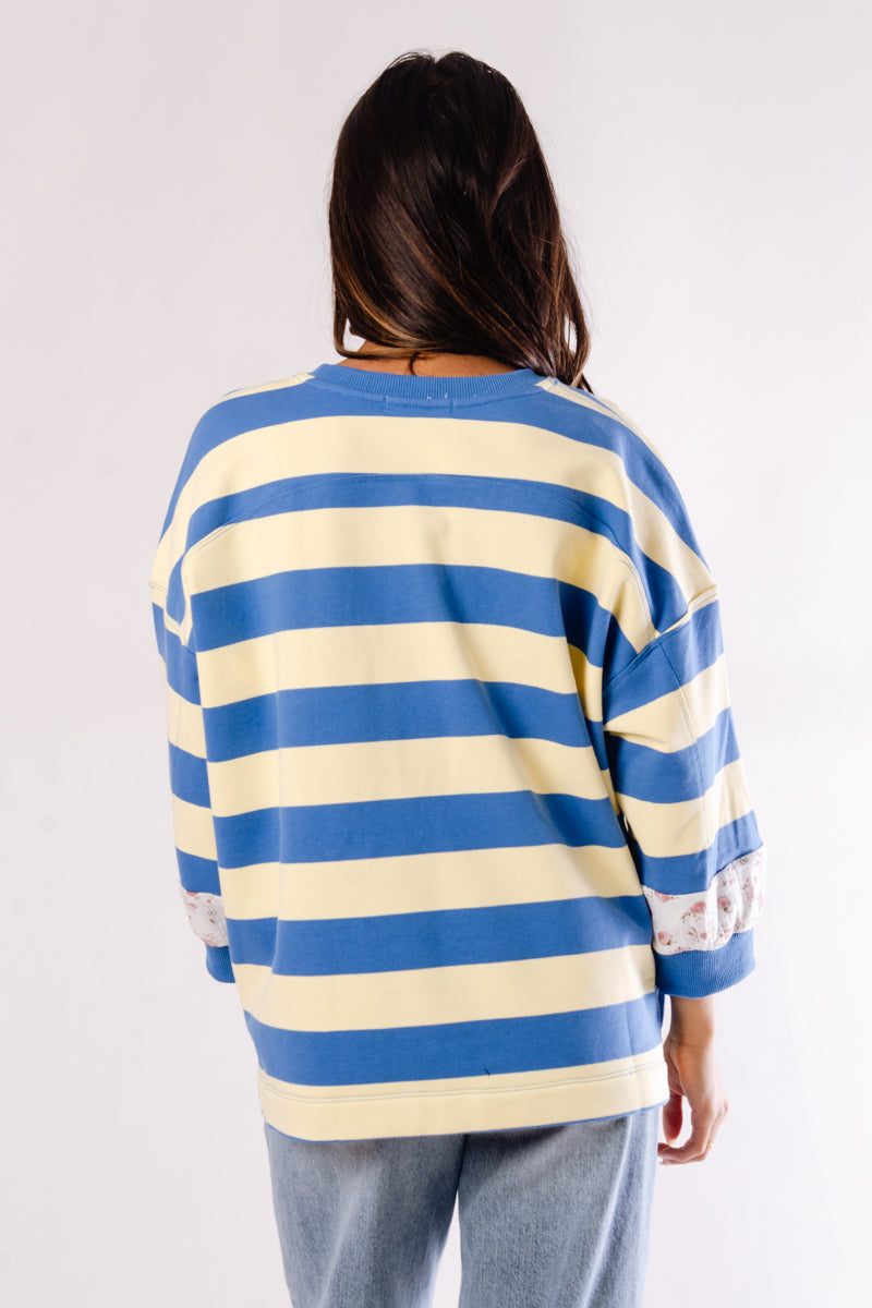 Stripe Floral Contrast Sleeve Tee - YLB