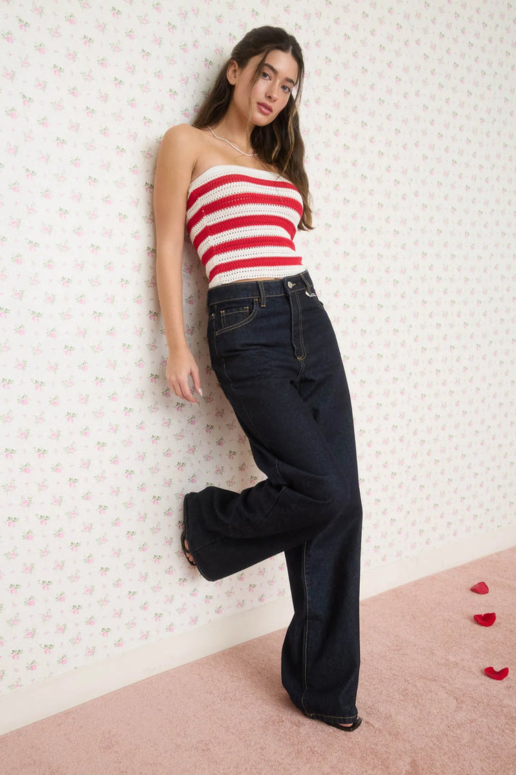 Striped Crochet Tube Top - RED