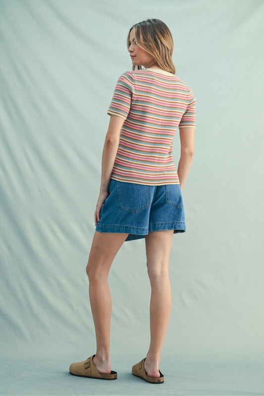 Striped Knit Polo - TEA
