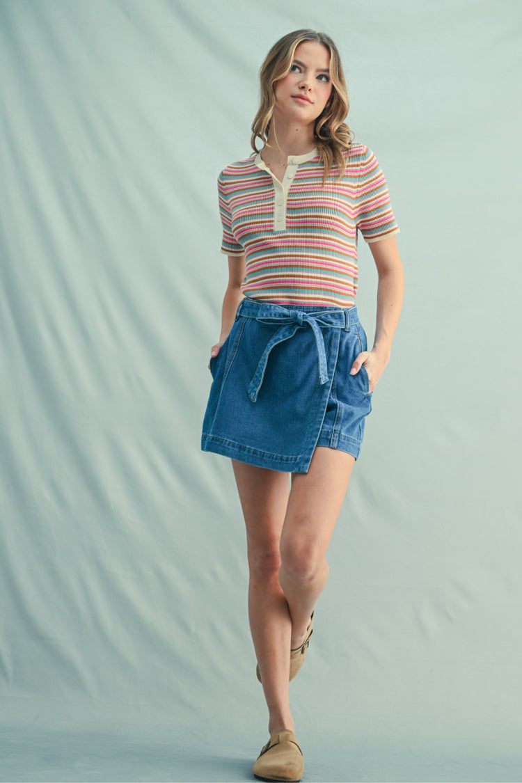 Striped Knit Polo - TEA