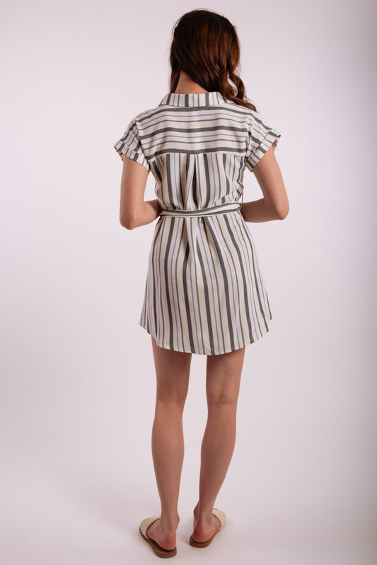 Striped Shirt Dress - NVY