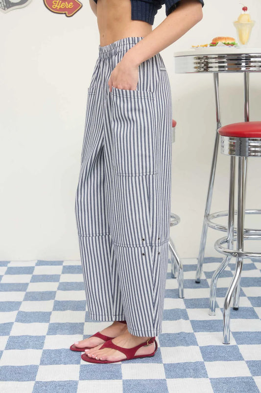 Striped Wide Leg Pants - NVY