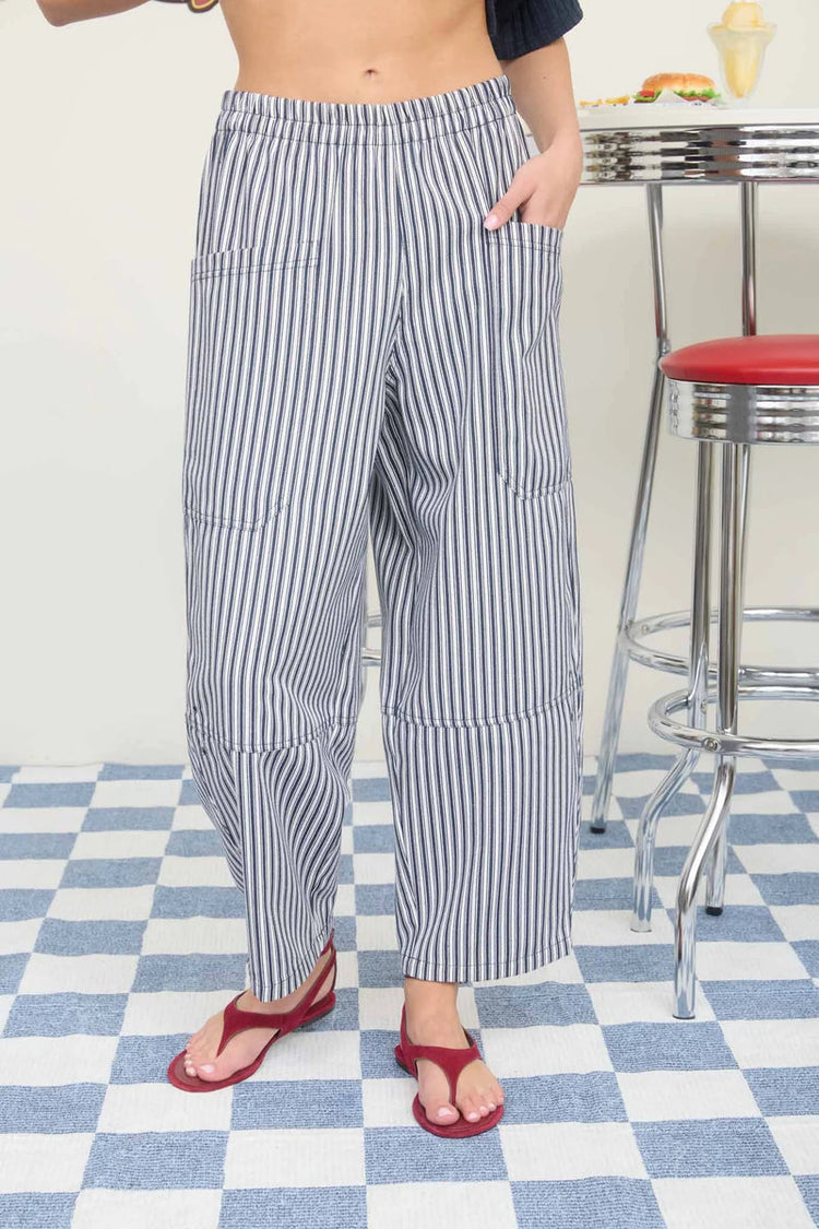 Striped Wide Leg Pants - NVY