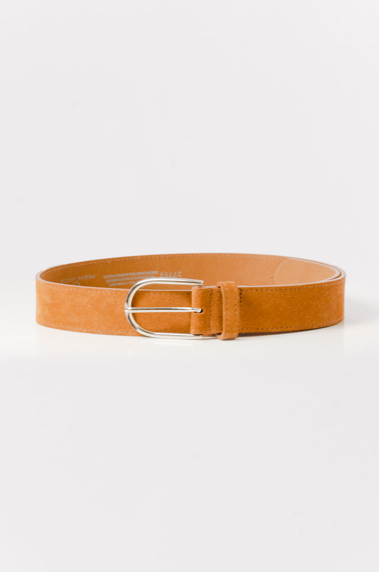 Suede Belt with Nickel Buckle - TAN