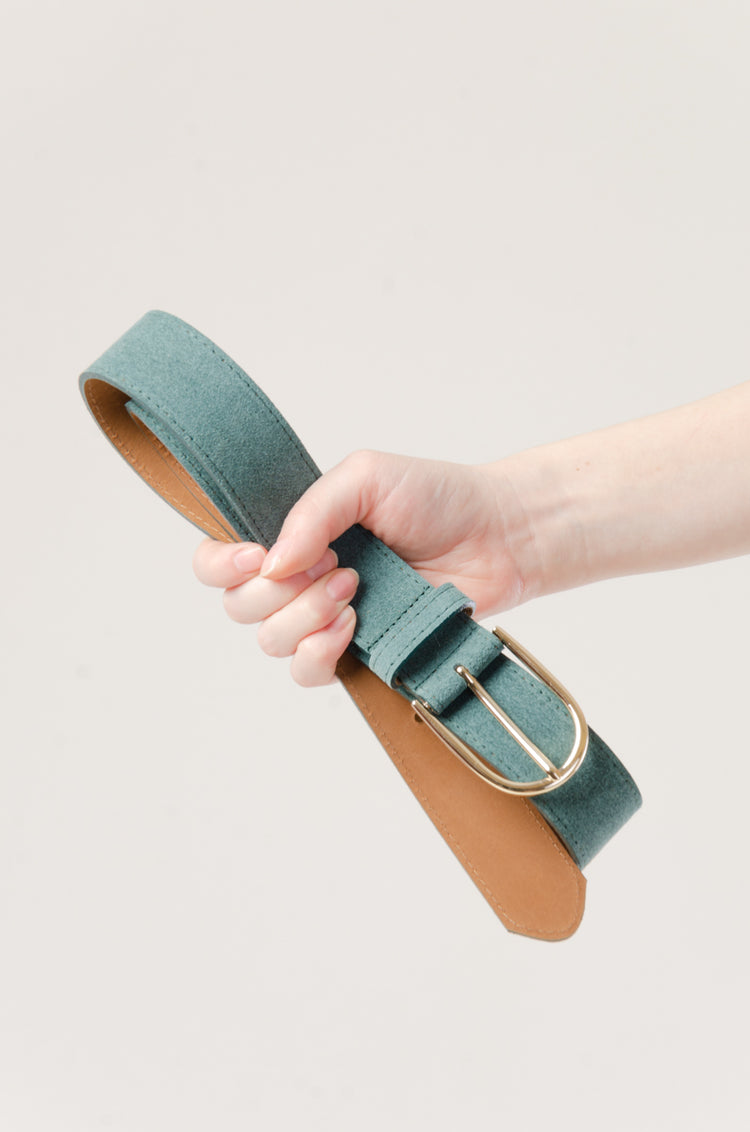 Teal Suede Belt with Nickel Buckle - TEA